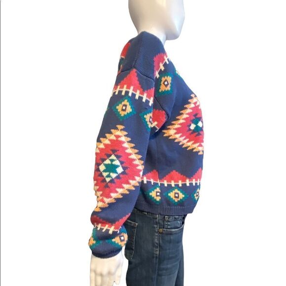 Vintage Nuovo Southwestern Knit 3 Button Cardigan Sweater Womens Medium Blue Pin - Picture 5 of 10